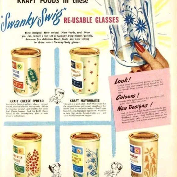 KRAFT Swanky Swig Drinking Glasses 1950s - 4 3/8" Tall - Flower - Colorful - Picture 6 of 6